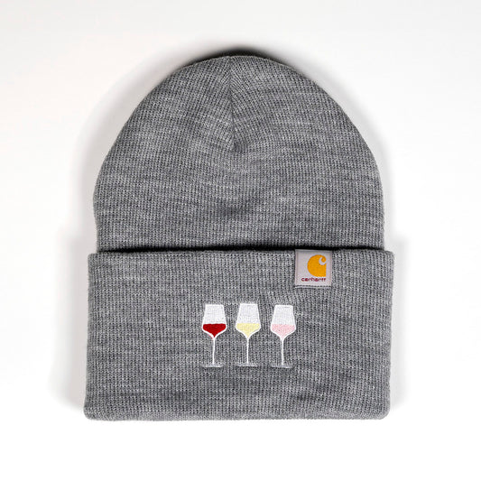 Gray Carhartt beanie with wine glasses