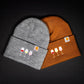 Gray and brown Carhartt beanies with wine glass design